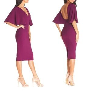 NWT Dress The Population Louisa Butterfly Sleeve‎ Cocktail Dress in Dark Magenta